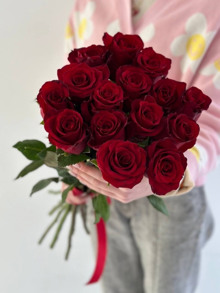 15 красных роз "EXPLORER" Эквадор 60-70см Premium